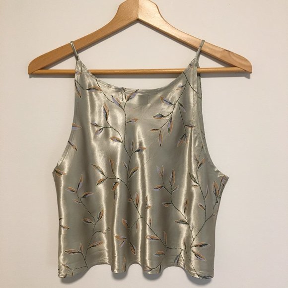 Vintage Floral patterned silk crop tank top - Picture 4 of 5